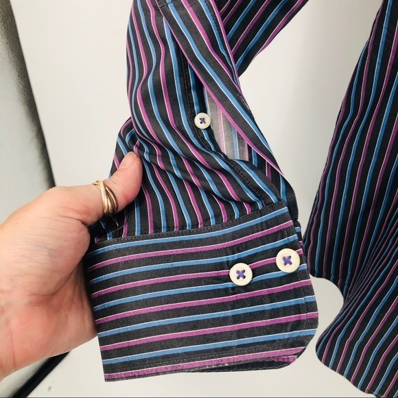 Peter‎ Millar black/purple Striped Button down L - Picture 3 of 9